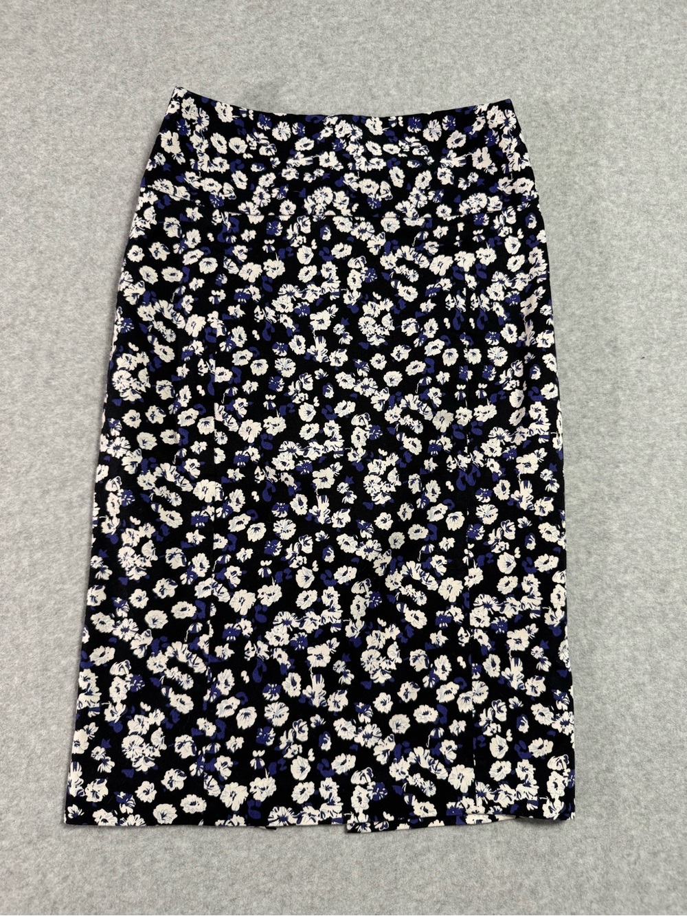 Express Black Floral Pencil Skirt with White & Blue Flowers